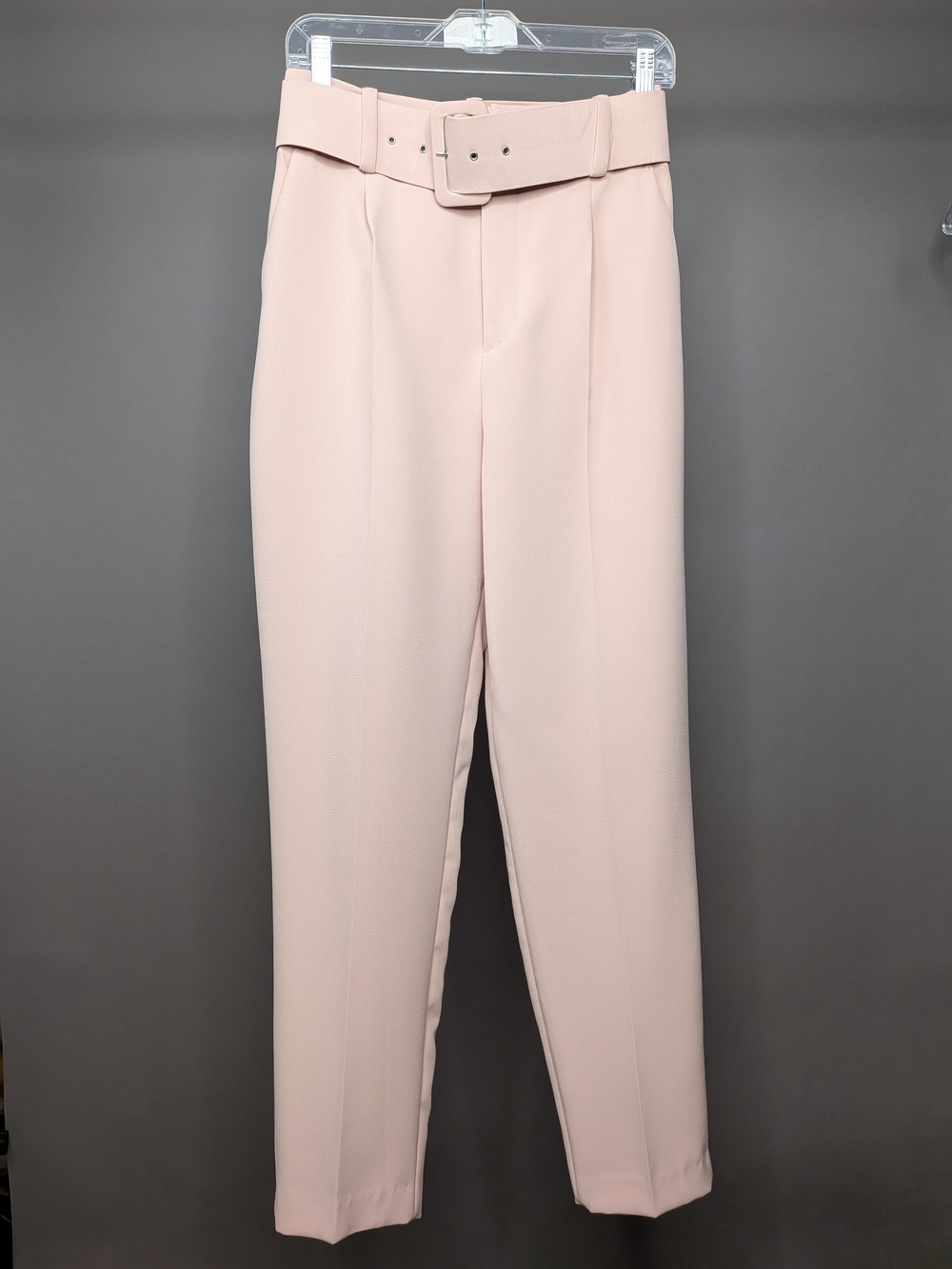 Zara High-Waist Belted Tapered Pants - Blush Pink